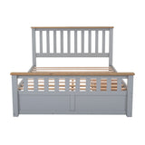 English Elm Queen Size Wood Platform Bed With Two Drawers and Wooden Slat Support,Gray+Natrual