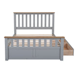 English Elm Full Size Wood Platform Bed With Two Drawers and Wooden Slat Support,Gray+Natrual