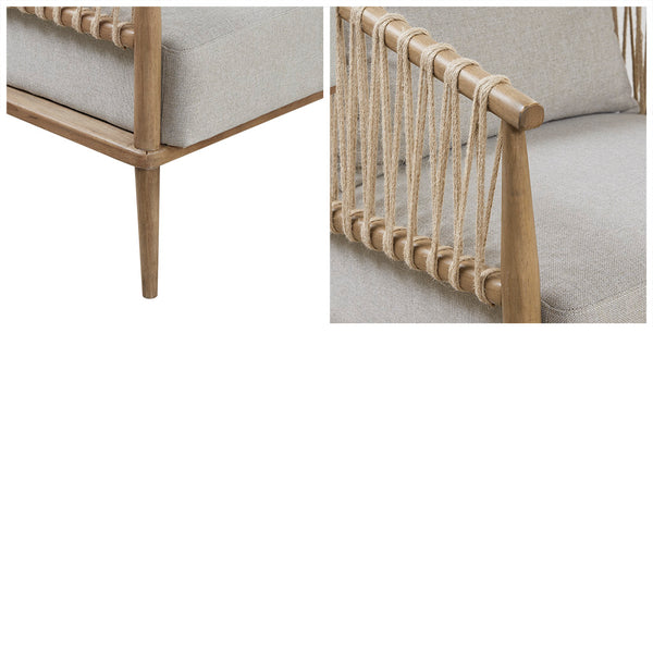 English Elm Accent Arm Chair Madison Park Odessa Coastal Jute Weave Lounge Chair with Removable Pillow, Honey Walnut Frame, Plush Seat Cushion B035118539