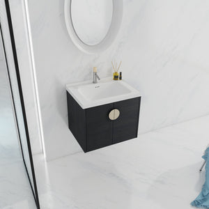 English Elm 24 Inch Wall Mounted Bathroom Vanity With Ceramic Sink, Soft-Close Two-Door Cabinet, Water-Resistant Finish, Metal Handles, Space-Saving Design (KD) W999111975