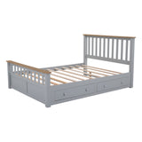 English Elm Queen Size Wood Platform Bed With Two Drawers and Wooden Slat Support,Gray+Natrual