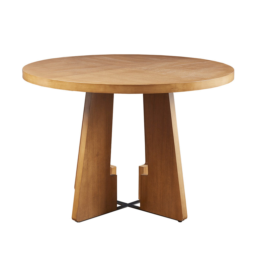 English Elm Kennedy 44" Round Dining Table with Pecan Wood Veneer Top, X-Base Design, Seats 4, Modern Appeal B035118595