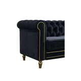 English Elm Chesterfield Velvet Sofa 84.65 Inch For Living Room Black Color