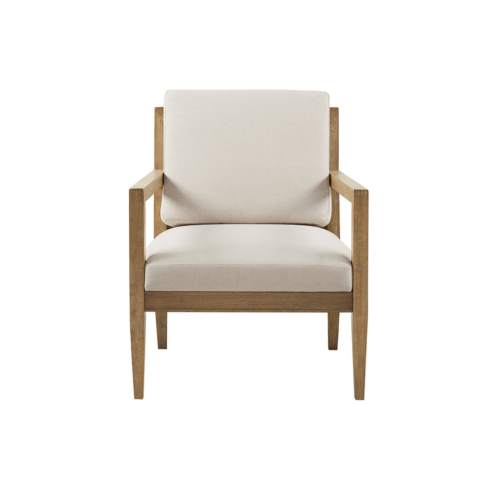 English Elm Upholstered Madison Park Tage Accent Armchair — Reclaimed Grey Wood Frame, Ivory Foam Cushions, 300lb Capacity B035118540