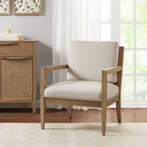 English Elm Upholstered Madison Park Tage Accent Armchair — Reclaimed Grey Wood Frame, Ivory Foam Cushions, 300lb Capacity B035118540
