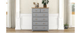 English Elm Rustic Wooden Chest With 6 Drawers,Storage Cabinet For Bedroom,Gray+Natrual