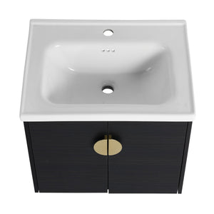 English Elm 60 Inch Soft Close Doors Bathroom Vanity Set With Ceramic Sink, Storage Shelves & Modern Design W999S00138