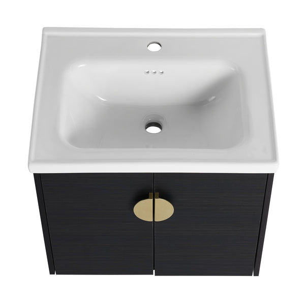 English Elm 60 Inch Soft Close Doors Bathroom Vanity Set With Ceramic Sink, Storage Shelves & Modern Design W999S00138