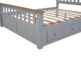 English Elm Queen Size Wood Platform Bed With Two Drawers and Wooden Slat Support,Gray+Natrual