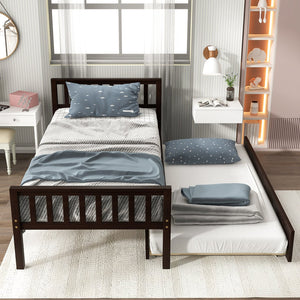 English Elm Twin Twin Bed with Trundle Platform Frame, Headboard & Footboard, Space-Saving Twin for Small Rooms W50440557