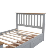 English Elm Full Size Wood Platform Bed With Two Drawers and Wooden Slat Support,Gray+Natrual