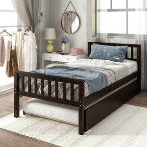English Elm Twin Twin Bed with Trundle Platform Frame, Headboard & Footboard, Space-Saving Twin for Small Rooms W50440557