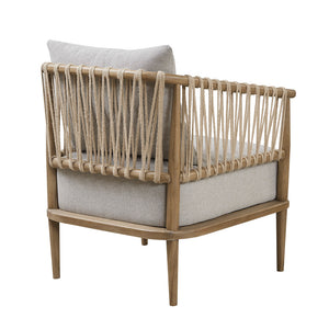 English Elm Accent Arm Chair Madison Park Odessa Coastal Jute Weave Lounge Chair with Removable Pillow, Honey Walnut Frame, Plush Seat Cushion B035118539