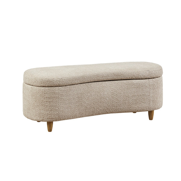 English Elm Boucle Bailey Flip Top Storage Bench Taupe – Upholstered Curved Front, Solid Wood Legs, 400lb Capacity B035118520