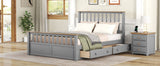 English Elm Queen Size Wood Platform Bed With Two Drawers and Wooden Slat Support,Gray+Natrual