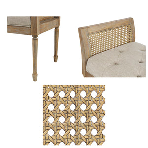 English Elm Accent Bench Reclaimed Natural Wood Frame with Cane Arms, Jacquard Upholstery, 400lb Capacity, 48.5"W x18"D B035118526