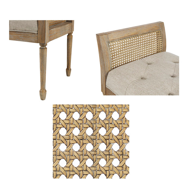 English Elm Accent Bench Reclaimed Natural Wood Frame with Cane Arms, Jacquard Upholstery, 400lb Capacity, 48.5"W x18"D B035118526