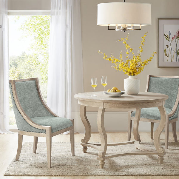 English Elm Upholstered Dining Chair from Martha Stewart Bedford Collection — Reclaimed Wheat Frame, Brass Nailhead Trim, Farmhouse Elegance and Comfort B035118591