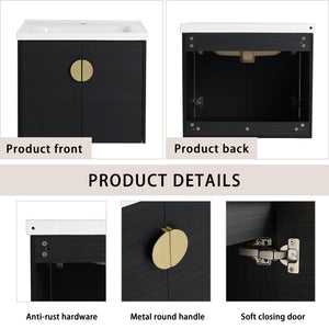 English Elm 60 Inch Soft Close Doors Bathroom Vanity Set With Ceramic Sink, Storage Shelves & Modern Design W999S00138