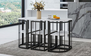 English Elm Topmax Seven Piece Faux Marble Dining Set Iron Frame Seats Six Compact Modern Kitchen N717S000017B