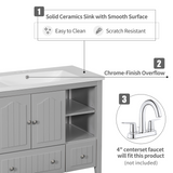 English Elm [Video] 36" Bathroom Vanity With Ceramic Basin, Bathroom Storage Cabinet With Two Doors and Drawers, Solid Frame, Metal Handles, Grey (Old Sku: Jl000003Aae)