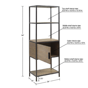English Elm 3-Shelf Bookcase with Storage Cabinet - Reclaimed Gray Wood Veneer, Metal Frame, Compact 64"H Organizer B035118581