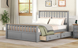 English Elm Queen Size Wood Platform Bed With Two Drawers and Wooden Slat Support,Gray+Natrual