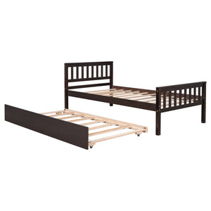 English Elm Twin Twin Bed with Trundle Platform Frame, Headboard & Footboard, Space-Saving Twin for Small Rooms W50440557