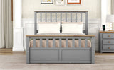 English Elm Full Size Wood Platform Bed With Two Drawers and Wooden Slat Support,Gray+Natrual