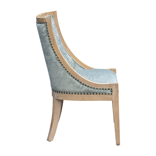 English Elm Upholstered Dining Chair from Martha Stewart Bedford Collection — Reclaimed Wheat Frame, Brass Nailhead Trim, Farmhouse Elegance and Comfort B035118591