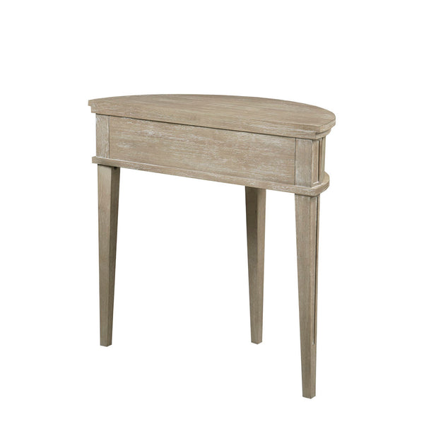 English Elm Storage Console Table Demilune 31" Vintage Reclaimed Greige Console with Fluted Doors & Bronze Knobs B035118619