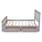 English Elm Queen Size Wood Platform Bed With Two Drawers and Wooden Slat Support,Gray+Natrual