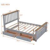 English Elm Full Size Wood Platform Bed With Two Drawers and Wooden Slat Support,Gray+Natrual