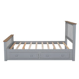 English Elm Full Size Wood Platform Bed With Two Drawers and Wooden Slat Support,Gray+Natrual