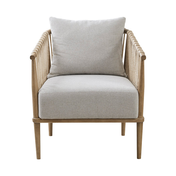English Elm Accent Arm Chair Madison Park Odessa Coastal Jute Weave Lounge Chair with Removable Pillow, Honey Walnut Frame, Plush Seat Cushion B035118539