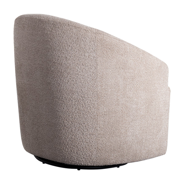 English Elm Upholstered Beige Bouclé 360° Swivel Chair with Sloped Arms, Modern Barrel Accent Seat, 30"W B035118603