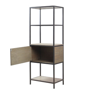 English Elm 3-Shelf Bookcase with Storage Cabinet - Reclaimed Gray Wood Veneer, Metal Frame, Compact 64"H Organizer B035118581
