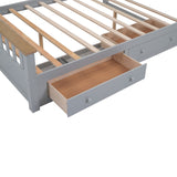 English Elm Queen Size Wood Platform Bed With Two Drawers and Wooden Slat Support,Gray+Natrual