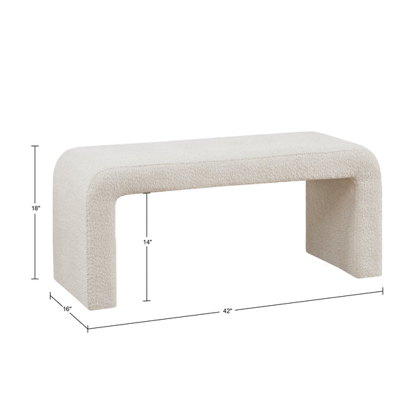 English Elm Boucle Sleek Waterfall Bench 42" Cream Bouclé Upholstered Seat Solid Wood Frame 400lb Capacity B035118521