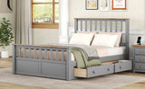 English Elm Full Size Wood Platform Bed With Two Drawers and Wooden Slat Support,Gray+Natrual