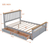 English Elm Queen Size Wood Platform Bed With Two Drawers and Wooden Slat Support,Gray+Natrual