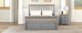 English Elm Full Size Wood Platform Bed With Two Drawers and Wooden Slat Support,Gray+Natrual