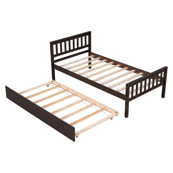 English Elm Twin Twin Bed with Trundle Platform Frame, Headboard & Footboard, Space-Saving Twin for Small Rooms W50440557