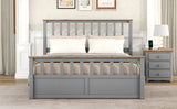 English Elm Queen Size Wood Platform Bed With Two Drawers and Wooden Slat Support,Gray+Natrual