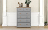 English Elm Rustic Wooden Chest With 6 Drawers,Storage Cabinet For Bedroom,Gray+Natrual