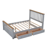 English Elm Full Size Wood Platform Bed With Two Drawers and Wooden Slat Support,Gray+Natrual