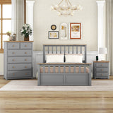 Full Size Platform Bed Set w/ Nightstand (USB Ports) & Storage Chest, Gray & Natural - 3 Pc Bedroom Set