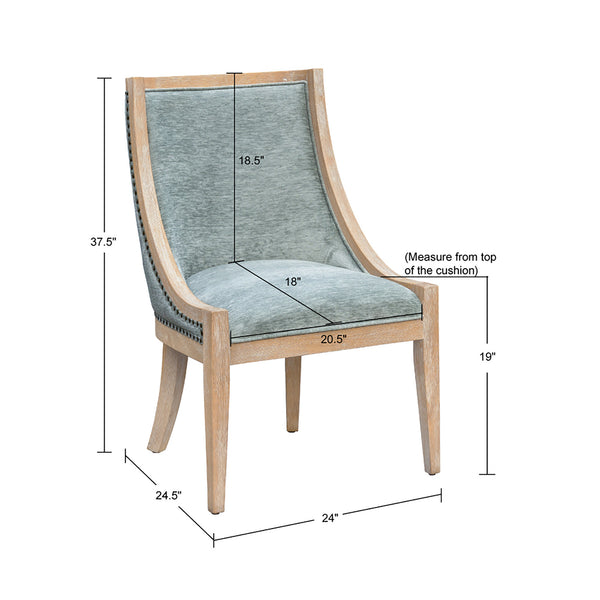 English Elm Upholstered Dining Chair from Martha Stewart Bedford Collection — Reclaimed Wheat Frame, Brass Nailhead Trim, Farmhouse Elegance and Comfort B035118591