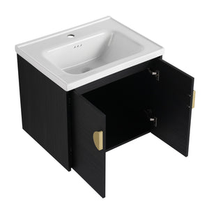English Elm 60 Inch Soft Close Doors Bathroom Vanity Set With Ceramic Sink, Storage Shelves & Modern Design W999S00138