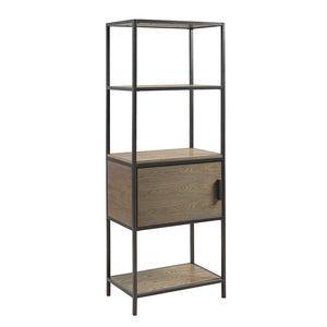 English Elm 3-Shelf Bookcase with Storage Cabinet - Reclaimed Gray Wood Veneer, Metal Frame, Compact 64"H Organizer B035118581